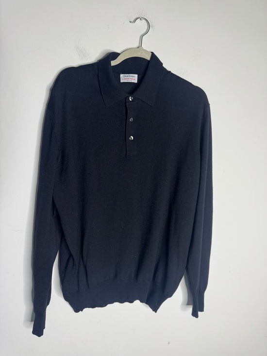 Gran Sasso for Mark Shale Italy Black 100% Virgin Wool Polo Sweater - Picture 2 of 9